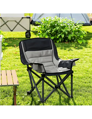 Outsunny Portable Padded Camping Chair, with Bag - Black/Grey