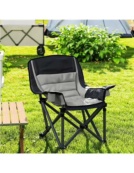 Outsunny Portable Padded Camping Chair, with Bag - Black/Grey