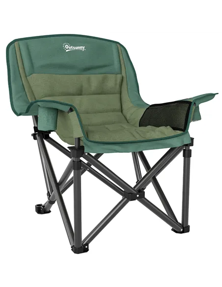 Outsunny Portable Padded Camping Chair, with Bag - Olive Green