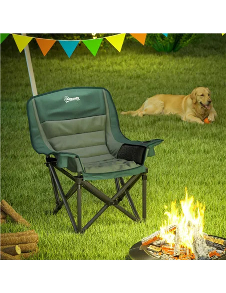 Outsunny Portable Padded Camping Chair, with Bag - Olive Green