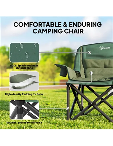 Outsunny Portable Padded Camping Chair, with Bag - Olive Green
