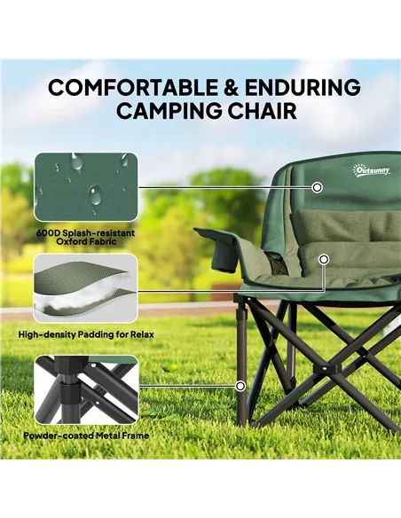 Outsunny Portable Padded Camping Chair, with Bag - Olive Green