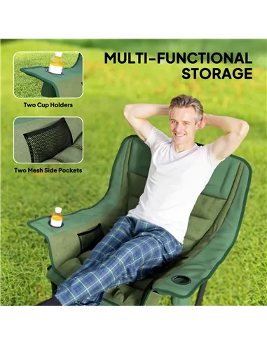 Outsunny Portable Padded Camping Chair, with Bag - Olive Green