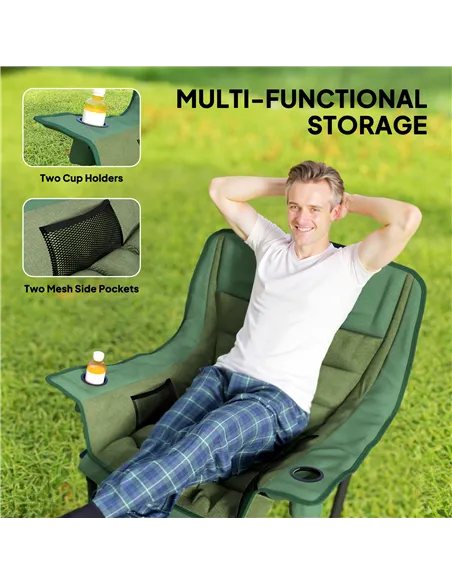 Outsunny Portable Padded Camping Chair, with Bag - Olive Green