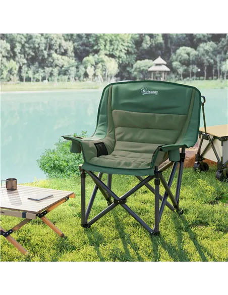 Outsunny Portable Padded Camping Chair, with Bag - Olive Green