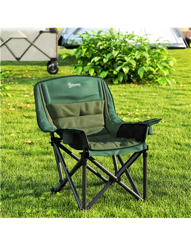 Outsunny Portable Padded Camping Chair, with Bag - Olive Green