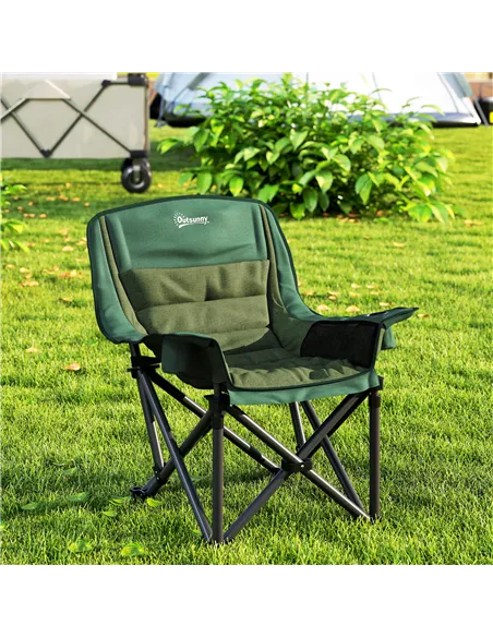 Outsunny Portable Padded Camping Chair, with Bag - Olive Green