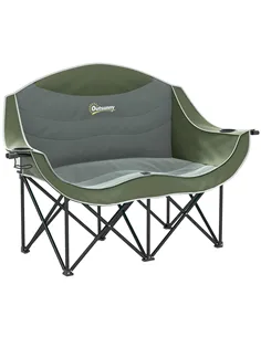 Outsunny Double Camping Chair for Adults with Armrests, Heavy Duty Oversized Padded Folding Chair with Carry Bag, Cup Holders fo