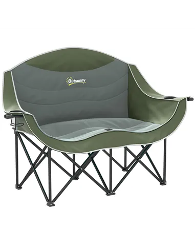 Outsunny Double Camping Chair for Adults with Armrests, Heavy Duty Oversized Padded Folding Chair with Carry Bag, Cup Holders fo