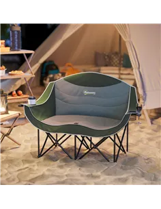 Outsunny Double Camping Chair for Adults with Armrests, Heavy Duty Oversized Padded Folding Chair with Carry Bag, Cup Holders fo 2