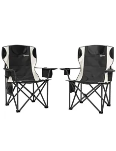 Outsunny Set of 2 Folding Camping Chairs, Padded Camping Chairs with Adjustable Armrests, Portable & Lightweight Folding Camp Ch