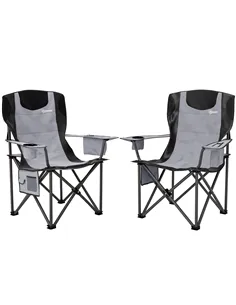 Outsunny Set of 2 Folding Camping Chairs, Padded Camping Chairs with Adjustable Armrests, Portable & Lightweight Folding Camp Ch