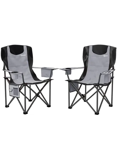Outsunny Set of 2 Folding Camping Chairs, Padded Camping Chairs with Adjustable Armrests, Portable & Lightweight Folding Camp Ch