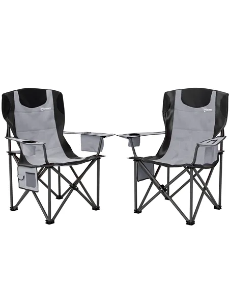 Outsunny Set of 2 Folding Camping Chairs, Padded Camping Chairs with Adjustable Armrests, Portable & Lightweight Folding Camp Ch