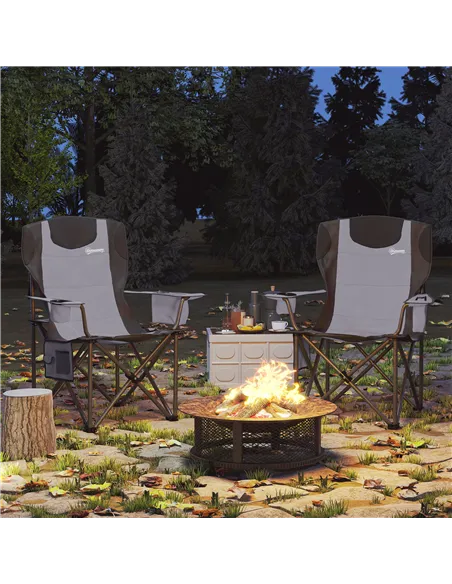 Outsunny Set of 2 Folding Camping Chairs, Padded Camping Chairs with Adjustable Armrests, Portable & Lightweight Folding Camp Ch