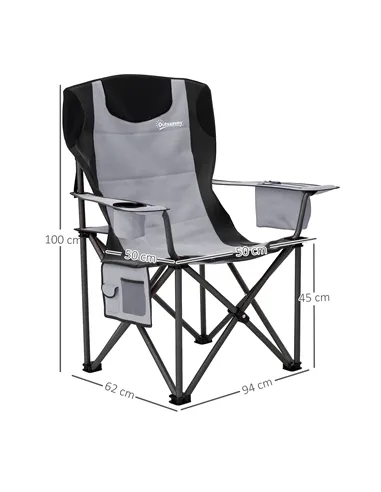 Outsunny Set of 2 Folding Camping Chairs, Padded Camping Chairs with Adjustable Armrests, Portable & Lightweight Folding Camp Ch