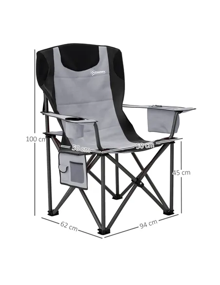 Outsunny Set of 2 Folding Camping Chairs, Padded Camping Chairs with Adjustable Armrests, Portable & Lightweight Folding Camp Ch