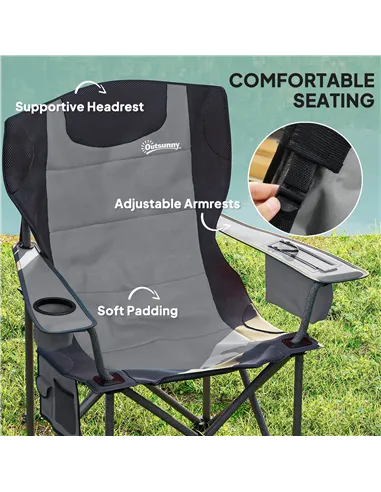 Outsunny Set of 2 Folding Camping Chairs, Padded Camping Chairs with Adjustable Armrests, Portable & Lightweight Folding Camp Ch