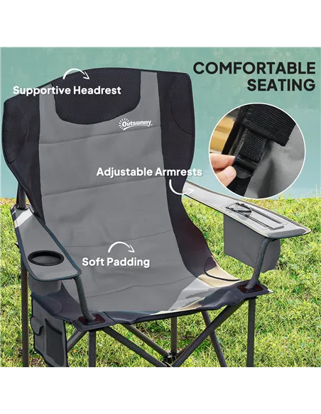 Outsunny Set of 2 Folding Camping Chairs, Padded Camping Chairs with Adjustable Armrests, Portable & Lightweight Folding Camp Ch