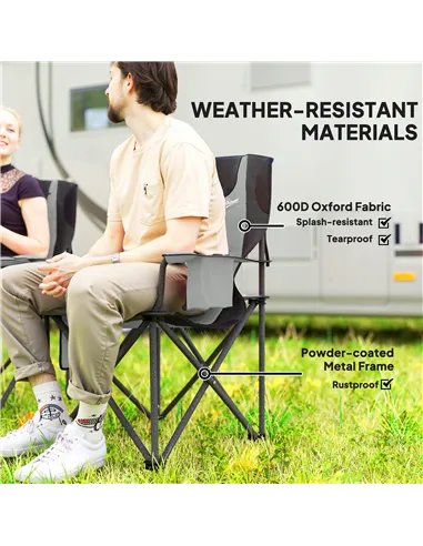Outsunny Set of 2 Folding Camping Chairs, Padded Camping Chairs with Adjustable Armrests, Portable & Lightweight Folding Camp Ch