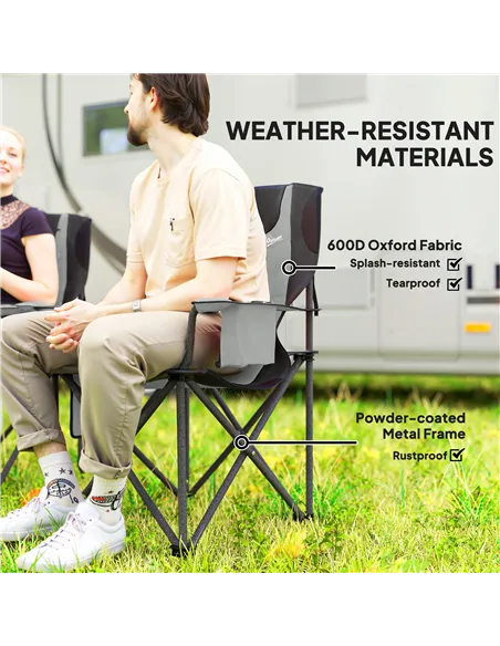 Outsunny Set of 2 Folding Camping Chairs, Padded Camping Chairs with Adjustable Armrests, Portable & Lightweight Folding Camp Ch