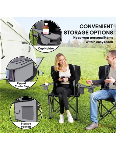 Outsunny Set of 2 Folding Camping Chairs, Padded Camping Chairs with Adjustable Armrests, Portable & Lightweight Folding Camp Ch