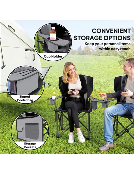 Outsunny Set of 2 Folding Camping Chairs, Padded Camping Chairs with Adjustable Armrests, Portable & Lightweight Folding Camp Ch