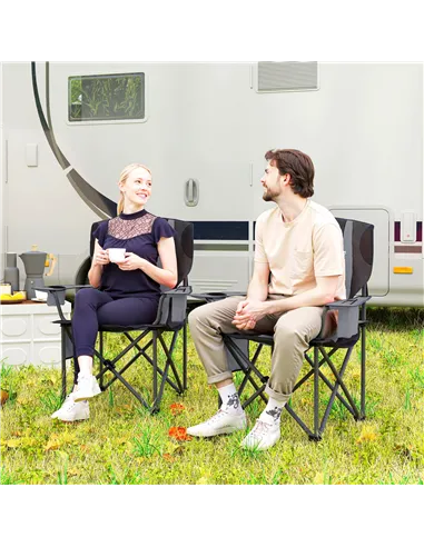 Outsunny Set of 2 Folding Camping Chairs, Padded Camping Chairs with Adjustable Armrests, Portable & Lightweight Folding Camp Ch