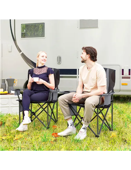 Outsunny Set of 2 Folding Camping Chairs, Padded Camping Chairs with Adjustable Armrests, Portable & Lightweight Folding Camp Ch