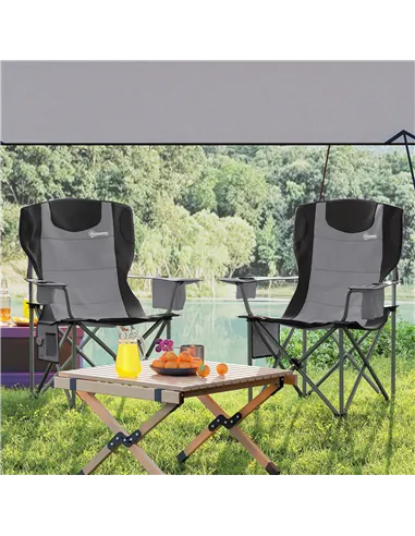 Outsunny Set of 2 Folding Camping Chairs, Padded Camping Chairs with Adjustable Armrests, Portable & Lightweight Folding Camp Ch