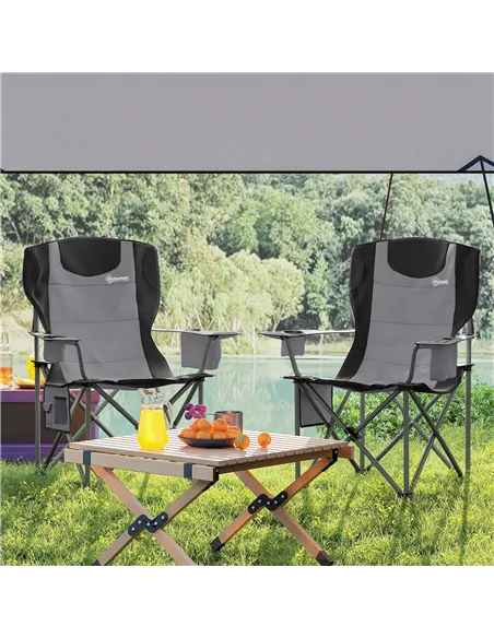 Outsunny Set of 2 Folding Camping Chairs, Padded Camping Chairs with Adjustable Armrests, Portable & Lightweight Folding Camp Ch