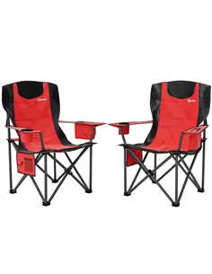 Outsunny Set of 2 Folding Camping Chairs, Padded Camping Chairs with Adjustable Armrests, Portable & Lightweight Folding Camp Ch