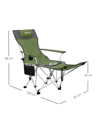 Outsunny Set of 2 Reclining Folding Camping Chair w/ Detachable Footrest, Storage Bag, Cup Holder & Headrest, Lightweight Portab