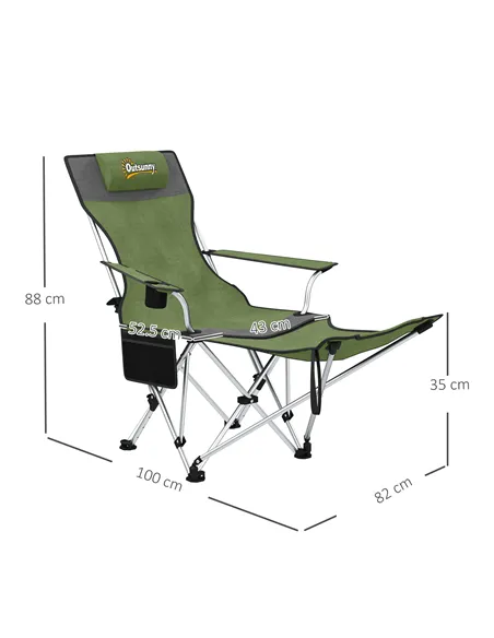 Outsunny Set of 2 Reclining Folding Camping Chair w/ Detachable Footrest, Storage Bag, Cup Holder & Headrest, Lightweight Portab