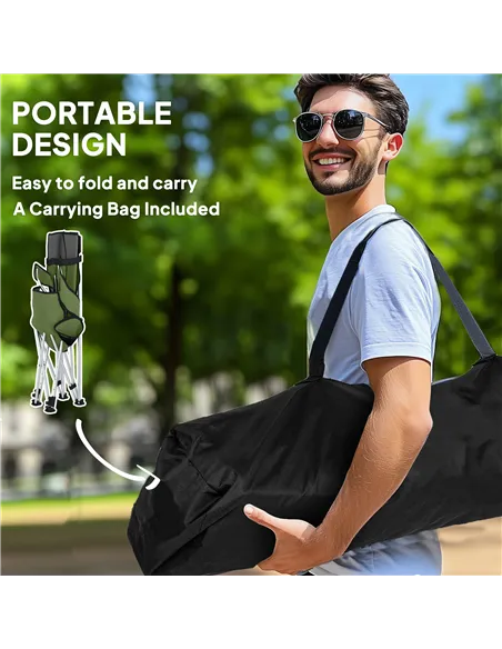 Outsunny Set of 2 Reclining Folding Camping Chair w/ Detachable Footrest, Storage Bag, Cup Holder & Headrest, Lightweight Portab