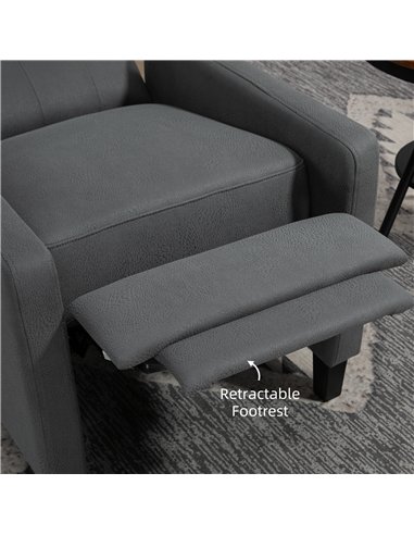 HOMCOM Wingback Recliner Chair for Home Theater, Button Tufted Microfibre Cloth Reclining Armchair with Leg Rest, Deep Grey