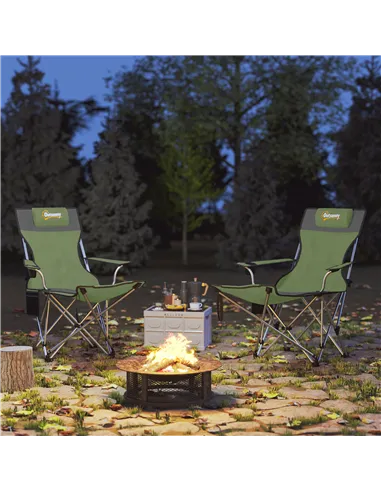 Outsunny Set of 2 Reclining Folding Camping Chair w/ Detachable Footrest, Storage Bag, Cup Holder & Headrest, Lightweight Portab