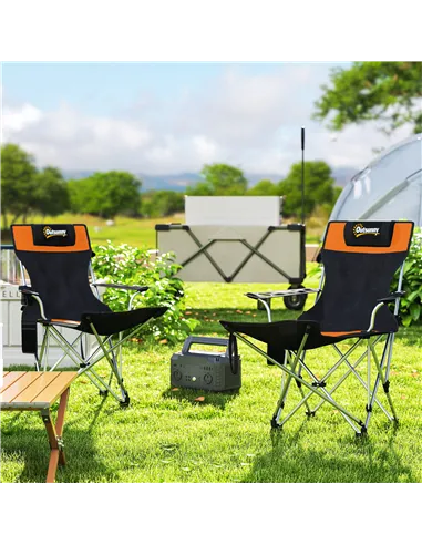 Outsunny Set of 2 Reclining Folding Camping Chair w/ Detachable Footrest, Storage Bag, Cup Holder & Headrest, Lightweight Portab