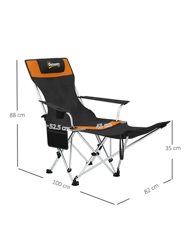 Outsunny Set of 2 Reclining Folding Camping Chair w/ Detachable Footrest, Storage Bag, Cup Holder & Headrest, Lightweight Portab