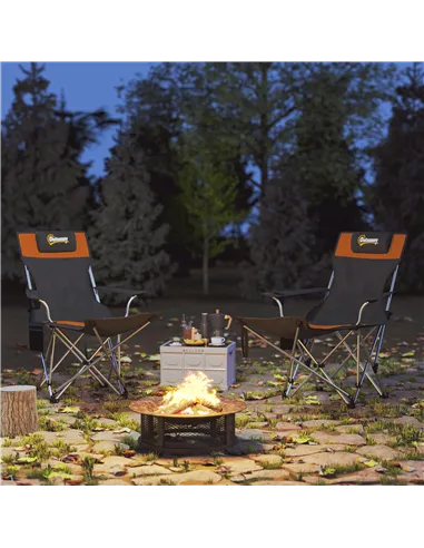 Outsunny Set of 2 Reclining Folding Camping Chair w/ Detachable Footrest, Storage Bag, Cup Holder & Headrest, Lightweight Portab