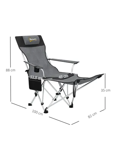 Outsunny Set of 2 Reclining Folding Camping Chair w/ Detachable Footrest, Storage Bag, Cup Holder & Headrest, Lightweight Portab