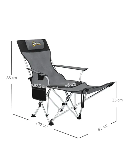 Outsunny Set of 2 Reclining Folding Camping Chair w/ Detachable Footrest, Storage Bag, Cup Holder & Headrest, Lightweight Portab