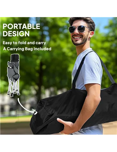 Outsunny Set of 2 Reclining Folding Camping Chair w/ Detachable Footrest, Storage Bag, Cup Holder & Headrest, Lightweight Portab