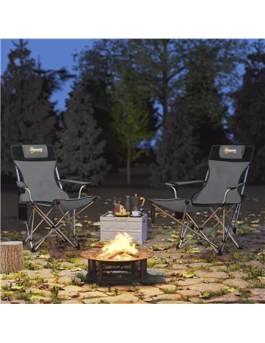 Outsunny Set of 2 Reclining Folding Camping Chair w/ Detachable Footrest, Storage Bag, Cup Holder & Headrest, Lightweight Portab