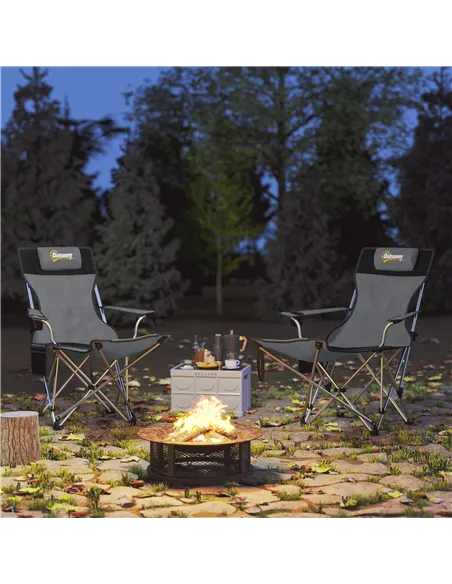 Outsunny Set of 2 Reclining Folding Camping Chair w/ Detachable Footrest, Storage Bag, Cup Holder & Headrest, Lightweight Portab