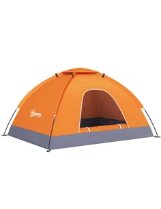 Outsunny 2 Person Camping Tent, Dome Tent with Zipped Doors, Storage Pocket, Portable Handy Bag, Orange