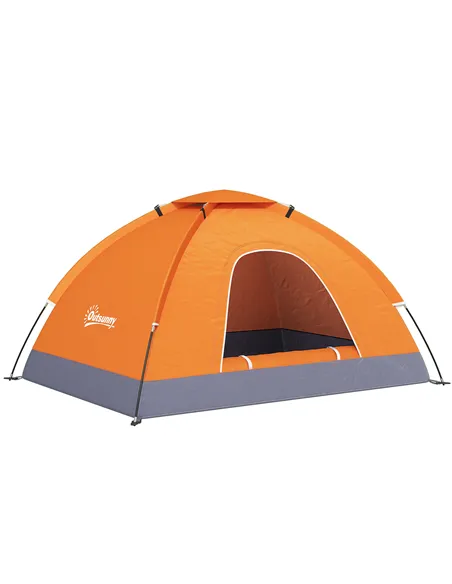 Outsunny 2 Person Camping Tent, Dome Tent with Zipped Doors, Storage Pocket, Portable Handy Bag, Orange
