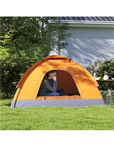 Outsunny 2 Person Camping Tent, Dome Tent with Zipped Doors, Storage Pocket, Portable Handy Bag, Orange