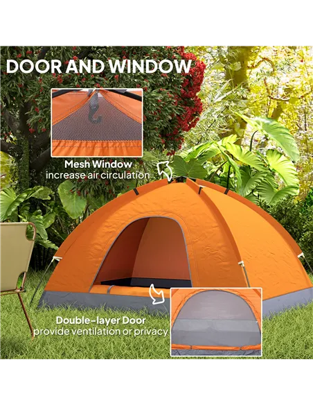 Outsunny 2 Person Camping Tent, Dome Tent with Zipped Doors, Storage Pocket, Portable Handy Bag, Orange