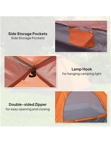 Outsunny 2 Person Camping Tent, Dome Tent with Zipped Doors, Storage Pocket, Portable Handy Bag, Orange
